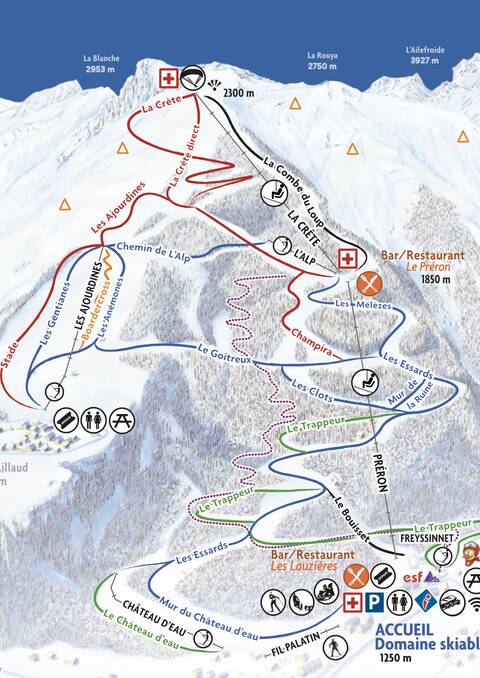 Plan des pistes domaine skiable Pelvoux-Vallouise