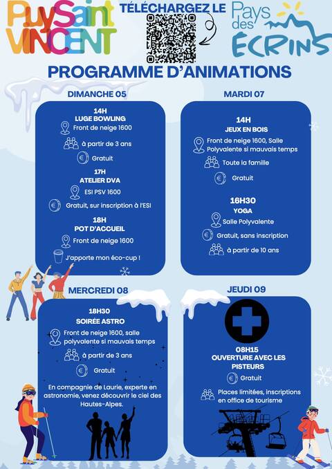 NOUVEAU : programme d'animations front de neige de Puy Saint Vincent : 05.01.25 au 09.01.25