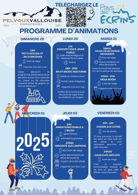 NOUVEAU : programme d'animations front de neige Pelvoux-Vallouise : 22.12.2024 - 03.01.2025 